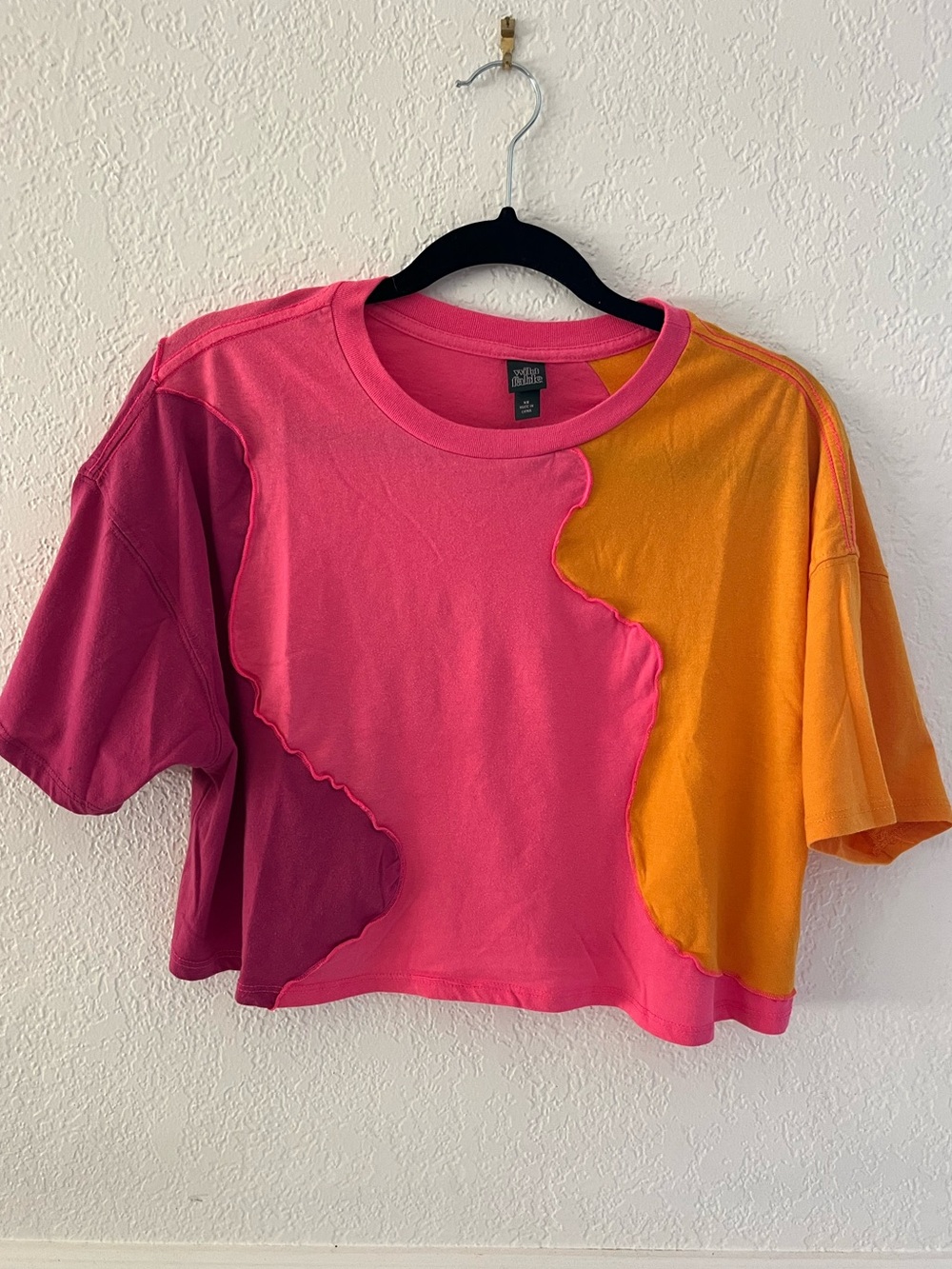 wild fable Pink, Magenta & Orange Colorblock Cropped Tee